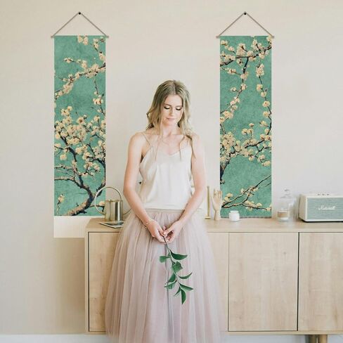 AHANDMAKER Pack of 2 Apricot Blossom Tapestries, Blossoming Almond Floral Vertical Long Aesthetic Tapestry, Doorway Curtain Tassel Wall Hanging for Bedroom Living Room, 13 x 51 Inch in Saudi Arabia