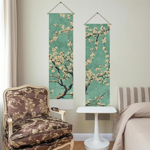AHANDMAKER Pack of 2 Apricot Blossom Tapestries, Blossoming Almond Floral Vertical Long Aesthetic Tapestry, Doorway Curtain Tassel Wall Hanging for Bedroom Living Room, 13 x 51 Inch in Saudi Arabia