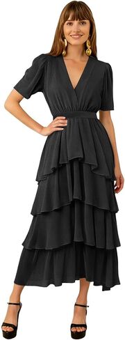 TXDBB Tiered Chiffon Bridesmaid Dresses for Women with Flutter Sleeves V Neck A Line Formal Wedding Guest Dress in Kuwait