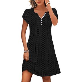 ETCYY Women's Casual Dress Short Sleeve Sundresses Vacation Summer Dresses 2025 Beach Spring A-Line Tshirt Dress with Pockets in Kuwait