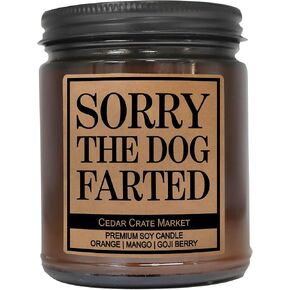 Cedar Crate Market Funny Dog Candle - “Sorry The Dog Farted" Soy Candle | Pet Odor Eliminator Gift | Orange Mango Goji Berry Scented| Hand-Poured USA Made, Pet Owner Gift, Housewarming, Gag in Kuwait