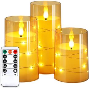 شموع NURADA الخافتة عديمة اللهب: أضواء سلسلة نجوم مدمجة 3D فتيل أكريليك تعمل بالبطارية شموع عمود LED مع جهاز تحكم عن بعد ومؤقت لحفلات الزفاف وأعياد الميلاد وديكور عيد الميلاد - رمادي 2 عبوة in Kuwait