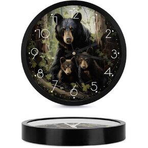 SceuQertc Black Bear Family Wall Clock 10 Inch Silent Non-Ticking Decorative Wall Clocks Battery Operated for Kitchen/Living Room/Bathroom/Bedroom/Office in Saudi Arabia