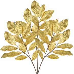 Nature Crafted Champagne Christmas Glitter Magnolia Leaves Spray, 31inch Christmas Tree Picks and Sprays, Artificial Glitter Stem Ornaments for Christmas Tree Garland Wreath Centerpiece, 3PCS in Saudi Arabia
