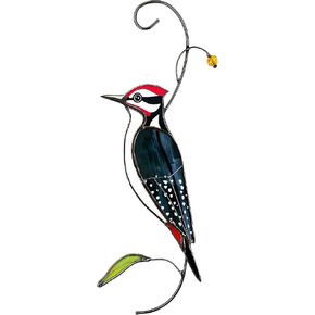 AuroAura Woodpecker Stained Glass Window Hanging for Women, Mom, Grandma - Handmade Real Glass Bird Suncatcher - Elegant Gifts Box Home Decor (H8.9xW3.2 inch) in Saudi Arabia