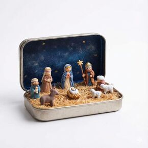 مجموعة أدويري الصغيرة لعيد الميلاد في علبة من الصفيح - هدايا تماثيل لمشهد الميلاد بجيب صغير - زينة عيد الميلاد in Kuwait