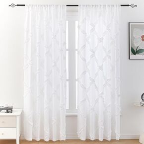 GARSTYLE White Ruffle Diamond Fabric Curtain for Windows with Rod Pocket, 51 x 84 Inch, 2 Panels in Saudi Arabia