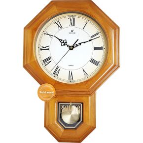 JUSTIME التقليدية مضيئة المدرسة الصلبة الخشب البندول ساعة الحائط الدقات كل ساعة مع وستمنستر ميلودي الرنين المحرز في تايوان (الخشب الطبيعي ث / وستمنستر الرنين) in Kuwait