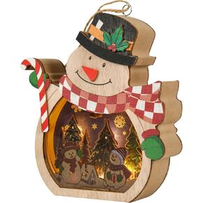 Light up Christmas Ornaments, Wooden Snowman Hanging Ornaments for The Home, Light-Up Festive Snowman Xmas Ornaments for Holiday Crafts, Christmas Party Gifts, Indoor Winter Decorations in Saudi Arabia