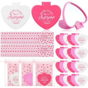 Thyle 36 مجموعة Galentines هدية القلب مرآة السائبة المدمجة مع بطاقات عيد الحب وأكياس الأورجانزا على شكل قلب جيب صغير صغير قابل للطي ماكياج المحمولة السفر محفظة اليد مرآة لصالح حفلة عيد الحب in Saudi Arabia