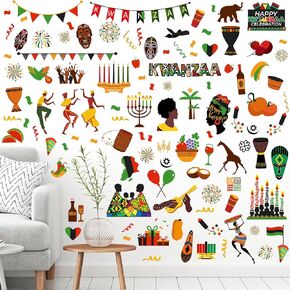 101 قطعة من ملصقات النوافذ Kwanzaa من Qeeenar، ملصقات لتزيين الجدران من Kwanzaa، ملصقات جدارية من شموع كينارا من الفينيل، شموع أمريكية أفريقية، ديكور حفلات العطلات، للفصول الدراسية المنزلية، 6 ورقات in Kuwait