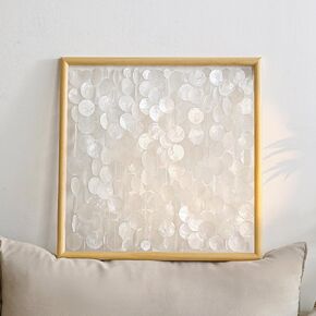 DHHOUSE 24x24 inch Handmade Capiz Shell Wall Art, Minimalist White Shell Wall Hanging with Wooden Frame, Coastal Wall Decor for Living Room, Bedroom in Saudi Arabia