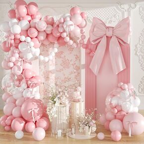 Pink Balloon Garland Arch Kit, Coquette Birthday Decorations 176Pcs Pink Bow Long Balloons Pink and White Balloons Different Size for Wedding Bridal Baby Shower Bachelorette Party Decorations in Kuwait