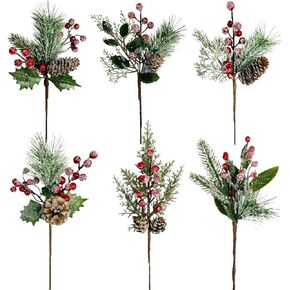 Wevmris عيد الميلاد الصنوبر يختار لتزيين شجرة - الخضرة الاصطناعية ينبع مع التوت الأحمر، مخاريط الصنوبر وأوراق هولي للحرف اليدوية DIY، ترتيبات الزهور، اكاليل الزهور، وزينة عطلة الشتاء (16) in Kuwait