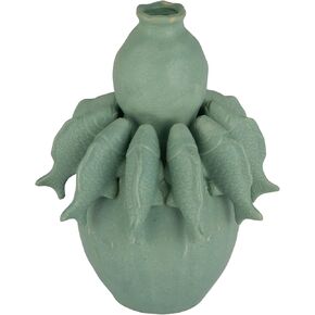 Creative Co-Op Stoneware Vase with 3D Fish and Reactive Glaze, Matte Sage Green in Saudi Arabia
