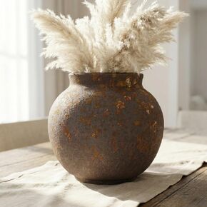 مزهرية سيراميك دائرية ريفية، مزهرية زهرة المزرعة مزهرية فخارية من الطين مصنوعة يدويًا لديكور المنزل، ديكور غرفة المعيشة من الطين العتيق، غرفة النوم، المدخل، الطاولة، الرف (أبيض بني، 5.8) in Kuwait