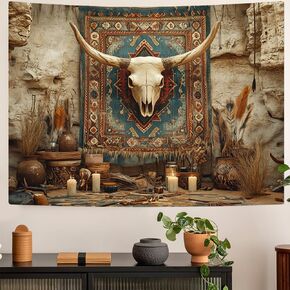 Richldeas 60x44inchs Desert Mural Tapestry Tribal Totem Bull Skull Wall Hanging Vintage Western Tapestries for Living Room Bedroom Dorm RITAYW065 in Saudi Arabia