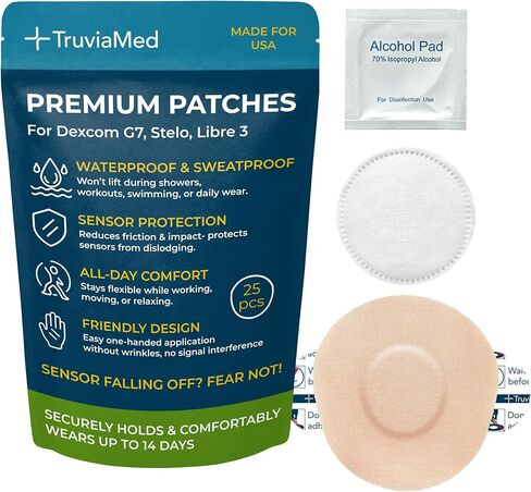 لاصق مضاد للماء من TruviaMed فوق الرقع لـ Dexcom G7-25 Pack مقابض جلدية مسبقة القطع، وأغطية تصحيح CGM، وغطاء قبضة متراكب، وملصقات شريط أجهزة الاستشعار، وواقيات الجلوكوز الزائدة (المستشعر غير متضمن) in Saudi Arabia
