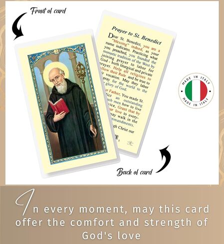 Mini San Benito Statue - St Benedict Statue with Holy Card, Laminated St Benedict Prayer Card, Lord's Prayer Card - Estatua De San Benito with Magnetic Sticky Base for Car, Flat Surfaces - 3 Items Set in Saudi Arabia