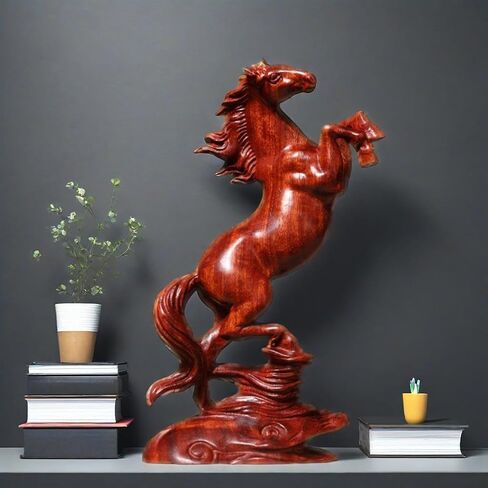 DFJLWKE Standing Horse Statue Home Decor, Wooden Horse Desktop Sculpture, Home & Office Animal Statue, Horse Memorial Gifts for Horse Lovers (red) in Saudi Arabia