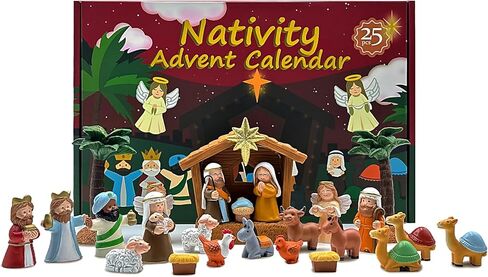 ResWRLD Nativity Set Advent Calendar 2025, Nativity Sets & Figures for Kids Christmas Countdown Calendar with 25 Surprises Tabletop Scene Figurine Décor with Lighted Xmas Gift for Boys and Girls in Saudi Arabia