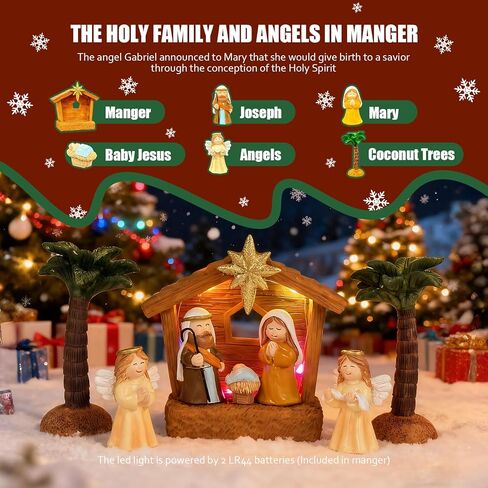 ResWRLD Nativity Set Advent Calendar 2025, Nativity Sets & Figures for Kids Christmas Countdown Calendar with 25 Surprises Tabletop Scene Figurine Décor with Lighted Xmas Gift for Boys and Girls in Saudi Arabia