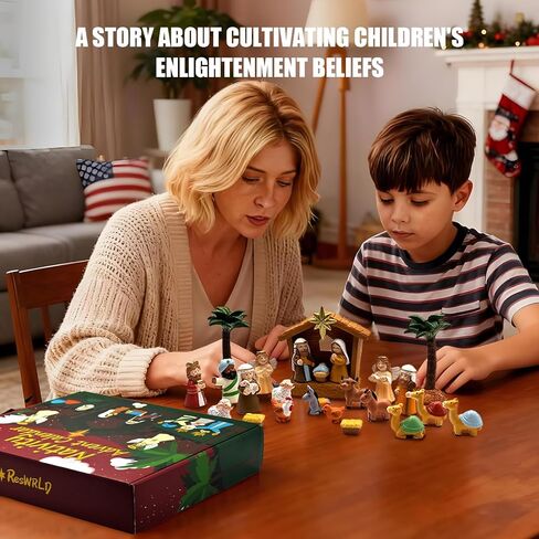 ResWRLD Nativity Set Advent Calendar 2025, Nativity Sets & Figures for Kids Christmas Countdown Calendar with 25 Surprises Tabletop Scene Figurine Décor with Lighted Xmas Gift for Boys and Girls in Saudi Arabia
