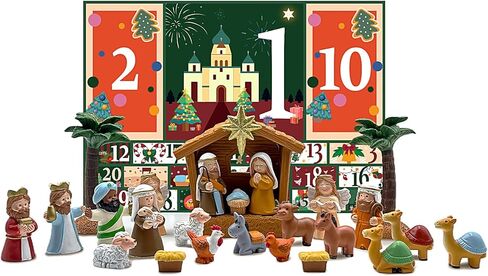 ResWRLD Nativity Set Advent Calendar 2025, Nativity Sets & Figures for Kids Christmas Countdown Calendar with 25 Surprises Tabletop Scene Figurine Décor with Lighted Xmas Gift for Boys and Girls in Saudi Arabia