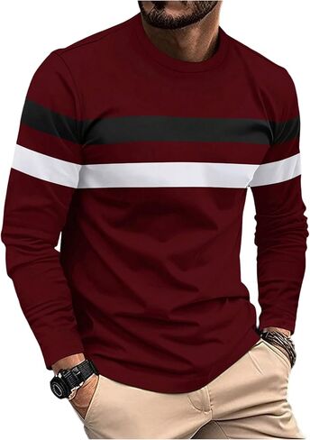 SOLY HUX Men's Color Block Striped T Shirt Long Sleeve Crew Neck Tee Tops Casual Fall Clothes in Saudi Arabia
