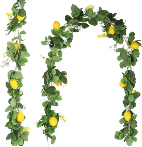 2 Pcs Artificial Lemon Garlands, 6.6 ft Faux Greenery Vines, Fake Fruit Vines with Lemons, Flowers, and Leaves, Spring Fruit Garlands for Indoor Outdoor Wedding Home Door Wall Decoration in Saudi Arabia