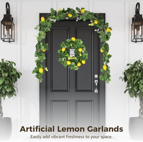 2 Pcs Artificial Lemon Garlands, 6.6 ft Faux Greenery Vines, Fake Fruit Vines with Lemons, Flowers, and Leaves, Spring Fruit Garlands for Indoor Outdoor Wedding Home Door Wall Decoration in Saudi Arabia