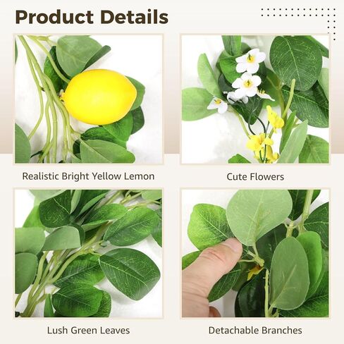 2 Pcs Artificial Lemon Garlands, 6.6 ft Faux Greenery Vines, Fake Fruit Vines with Lemons, Flowers, and Leaves, Spring Fruit Garlands for Indoor Outdoor Wedding Home Door Wall Decoration in Saudi Arabia