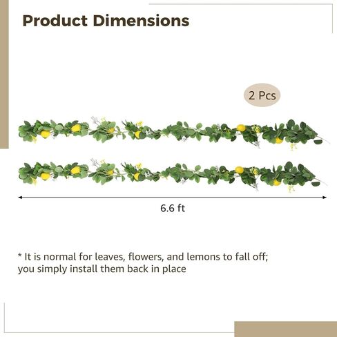 2 Pcs Artificial Lemon Garlands, 6.6 ft Faux Greenery Vines, Fake Fruit Vines with Lemons, Flowers, and Leaves, Spring Fruit Garlands for Indoor Outdoor Wedding Home Door Wall Decoration in Saudi Arabia