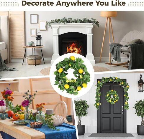 2 Pcs Artificial Lemon Garlands, 6.6 ft Faux Greenery Vines, Fake Fruit Vines with Lemons, Flowers, and Leaves, Spring Fruit Garlands for Indoor Outdoor Wedding Home Door Wall Decoration in Saudi Arabia