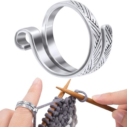 Isslly 2PCS Finger Crochet Tension Rings, Adjustable Metal Knitting Crochet Loop Ring, Open Yarn Guide Ring Thimble Finger Holders Accessories for Knitting, Crocheting - Gold, Silver in Kuwait