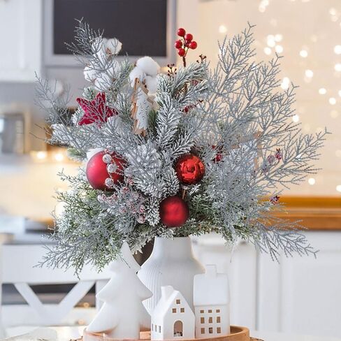Artificial Pine Branches Christmas Silver Fake Plants Pine Leaves DIY Xmas Tree Ornaments New Year Party Decor,35 * 8cm (10PCS) in Saudi Arabia