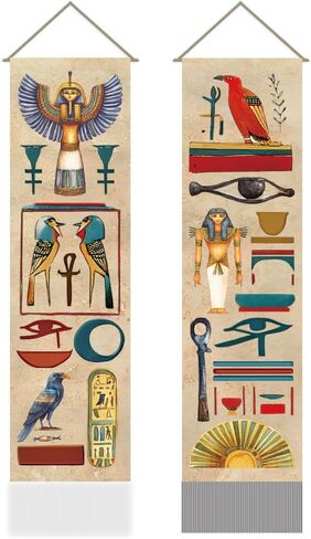 AHANDMAKER قطعتان من نسيج المصري، فرعون وهيروغليفي معلق على الحائط العمودي، نسيج جداري شرابة ديكورات جمالية لغرفة النوم وغرفة المعيشة (45.7 × 13 بوصة) in Saudi Arabia