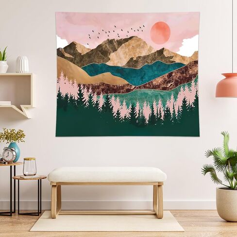 Wall Hanging Tapestry Decorative Forest Sunset Nature Landscape Fabric Art for Bedroom Dorm Living Room Home Décor in Saudi Arabia