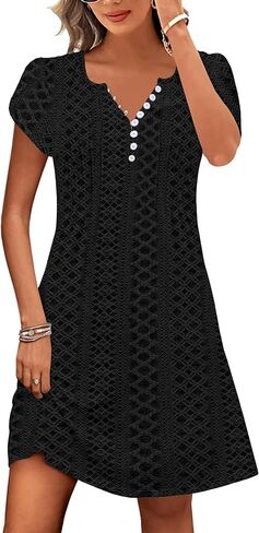 ETCYY Women's Casual Dress Short Sleeve Sundresses Vacation Summer Dresses 2025 Beach Spring A-Line Tshirt Dress with Pockets in Kuwait