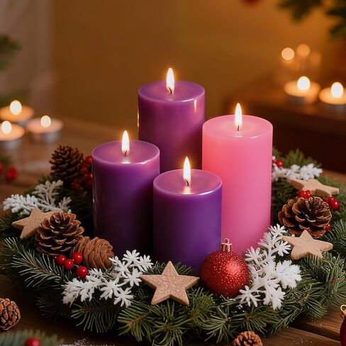 Advent Candle Set of 4, Unscented Pillar Candles 3" x 6" Hand-Poured, Advent Pillar Candle can Burn 120 Hours, Christmas Advent Candles for Advent Wreath in Saudi Arabia