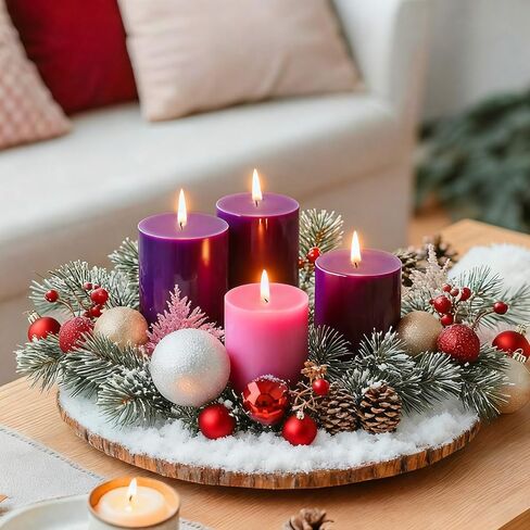 Advent Candle Set of 4, Unscented Pillar Candles 3" x 6" Hand-Poured, Advent Pillar Candle can Burn 120 Hours, Christmas Advent Candles for Advent Wreath in Saudi Arabia