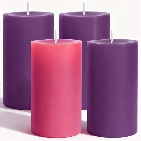 Advent Candle Set of 4, Unscented Pillar Candles 3" x 6" Hand-Poured, Advent Pillar Candle can Burn 120 Hours, Christmas Advent Candles for Advent Wreath in Saudi Arabia