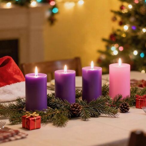 Advent Candle Set of 4, Unscented Pillar Candles 3" x 6" Hand-Poured, Advent Pillar Candle can Burn 120 Hours, Christmas Advent Candles for Advent Wreath in Saudi Arabia