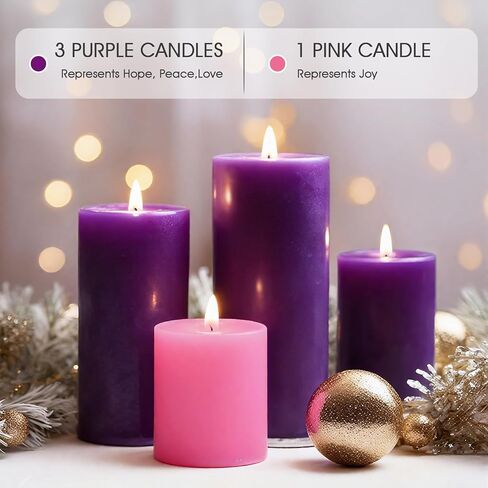 Advent Candle Set of 4, Unscented Pillar Candles 3" x 6" Hand-Poured, Advent Pillar Candle can Burn 120 Hours, Christmas Advent Candles for Advent Wreath in Saudi Arabia