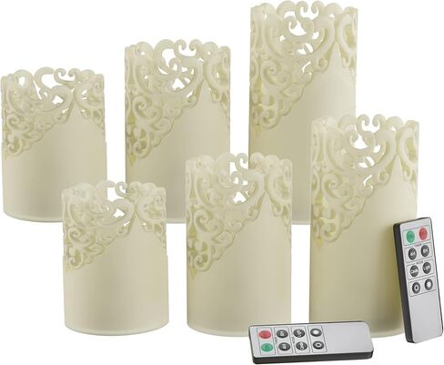 Remote Control LED Candles - Set of 3 Battery-Operated Realistic Flameless Pillars with Lace Details and Vanilla-Scented Wax by Lavish Home in Saudi Arabia