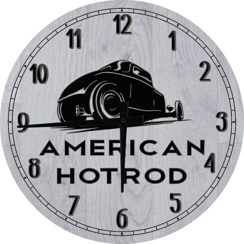 CAPS SUPPLY .COM Wood Wall Clock Car Wall Art American Hotrod Deuce Coupe 30's Classic Large Round Wood Wall Clock Decor Small 10 Inch Gray in Saudi Arabia