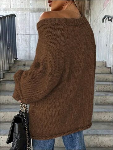 GORGLITTER Women's Off The Shoulder Sweater Oversized Long Sleeve Knit Loose Pullover Long Sweaters Tops Jackets Outfits in Saudi Arabia