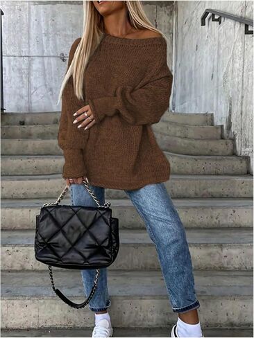 GORGLITTER Women's Off The Shoulder Sweater Oversized Long Sleeve Knit Loose Pullover Long Sweaters Tops Jackets Outfits in Saudi Arabia
