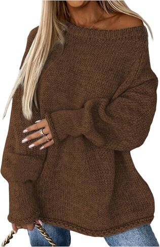 GORGLITTER Women's Off The Shoulder Sweater Oversized Long Sleeve Knit Loose Pullover Long Sweaters Tops Jackets Outfits in Saudi Arabia