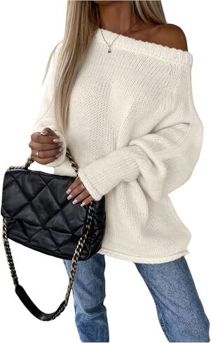 GORGLITTER Women's Off The Shoulder Sweater Oversized Long Sleeve Knit Loose Pullover Long Sweaters Tops Jackets Outfits in Saudi Arabia